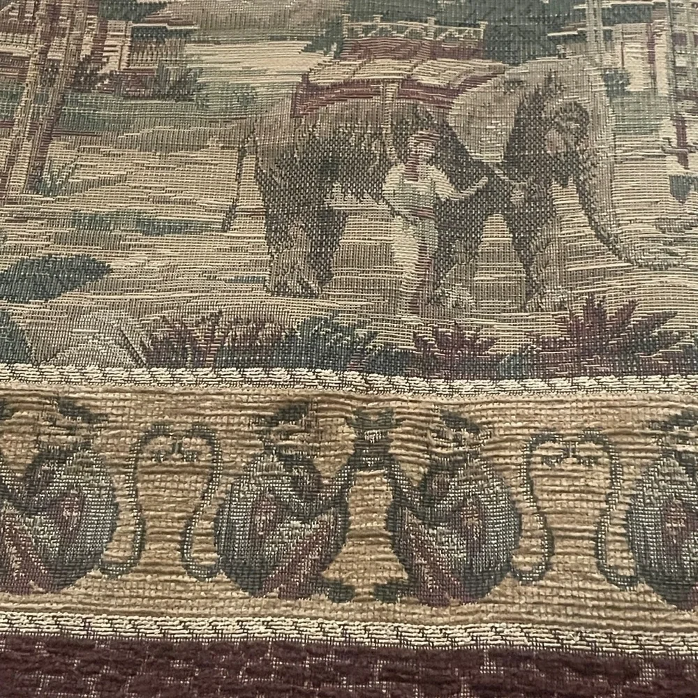 Vintage Chenille Monkeys & Elephants Heavy Tapestry Fabric in Green & Brown